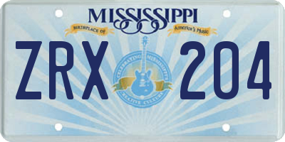 MS license plate ZRX204