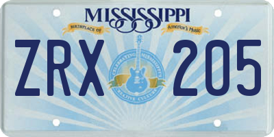MS license plate ZRX205