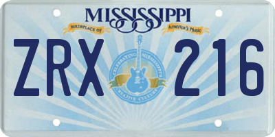 MS license plate ZRX216