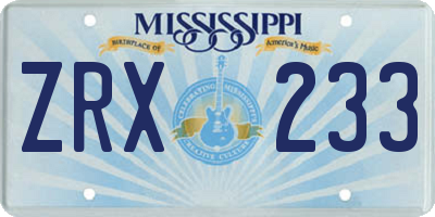 MS license plate ZRX233
