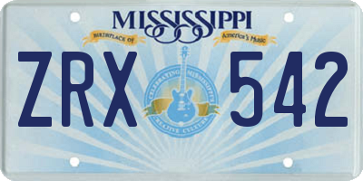 MS license plate ZRX542
