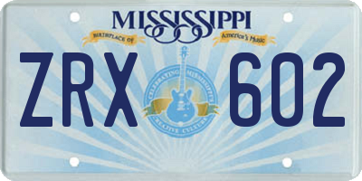 MS license plate ZRX602