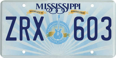 MS license plate ZRX603