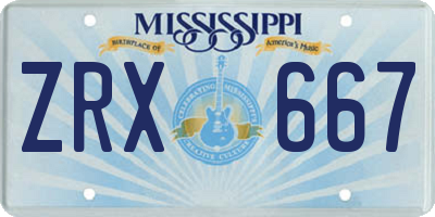 MS license plate ZRX667