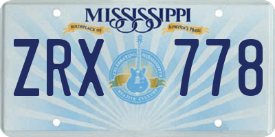 MS license plate ZRX778