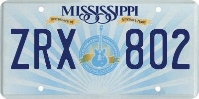 MS license plate ZRX802