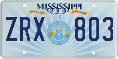 MS license plate ZRX803