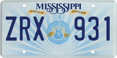 MS license plate ZRX931