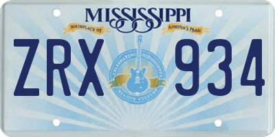 MS license plate ZRX934