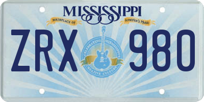 MS license plate ZRX980