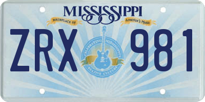 MS license plate ZRX981
