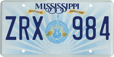 MS license plate ZRX984