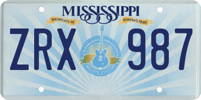 MS license plate ZRX987