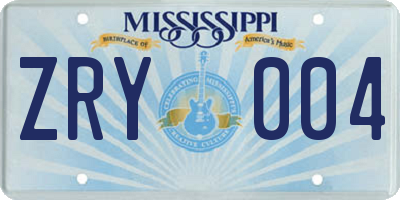 MS license plate ZRY004
