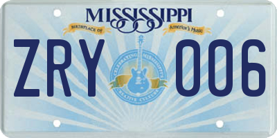 MS license plate ZRY006