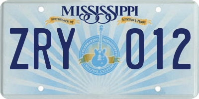 MS license plate ZRY012