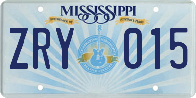 MS license plate ZRY015
