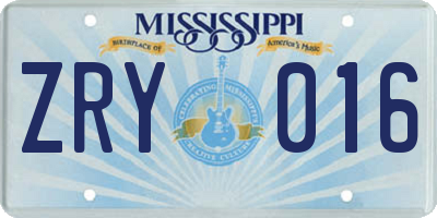 MS license plate ZRY016