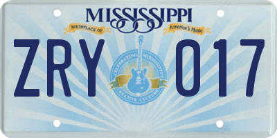 MS license plate ZRY017