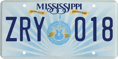 MS license plate ZRY018