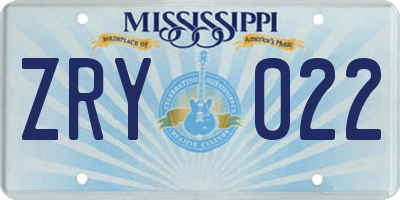 MS license plate ZRY022