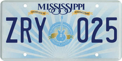 MS license plate ZRY025