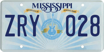 MS license plate ZRY028