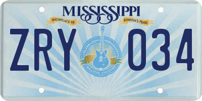 MS license plate ZRY034