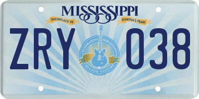 MS license plate ZRY038
