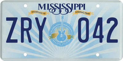 MS license plate ZRY042