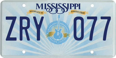 MS license plate ZRY077