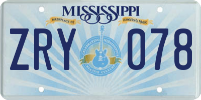 MS license plate ZRY078