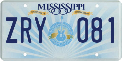 MS license plate ZRY081