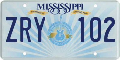 MS license plate ZRY102