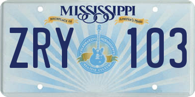 MS license plate ZRY103