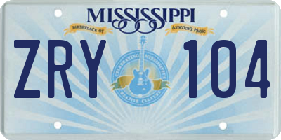MS license plate ZRY104