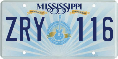 MS license plate ZRY116