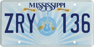 MS license plate ZRY136