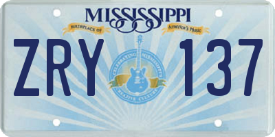 MS license plate ZRY137