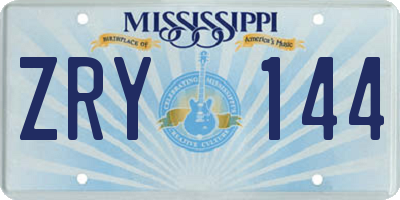 MS license plate ZRY144