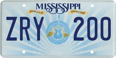 MS license plate ZRY200