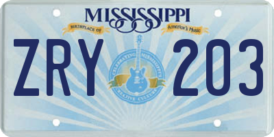 MS license plate ZRY203