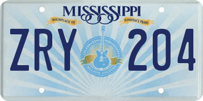 MS license plate ZRY204