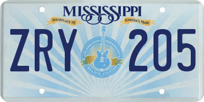 MS license plate ZRY205