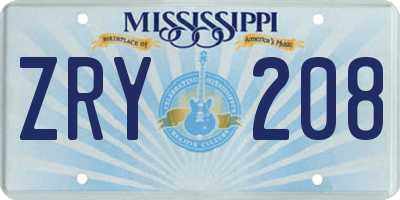 MS license plate ZRY208