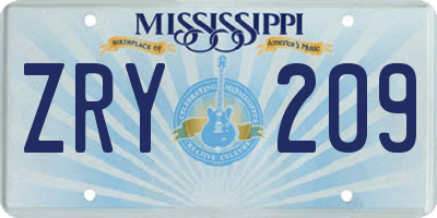 MS license plate ZRY209