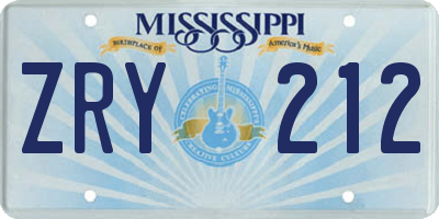 MS license plate ZRY212