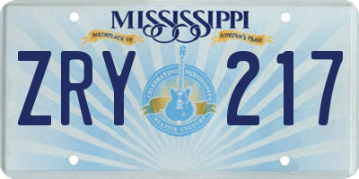 MS license plate ZRY217