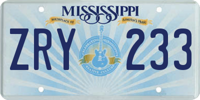 MS license plate ZRY233