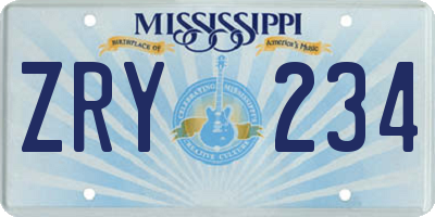 MS license plate ZRY234
